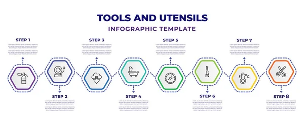 Tools Utensils Infographic Design Template Flame Extinguisher Ringing Arrow Cloud — Vetor de Stock