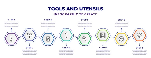 Tools Utensils Infographic Design Template Thermometers Calendar Six Days Charged — Vetor de Stock