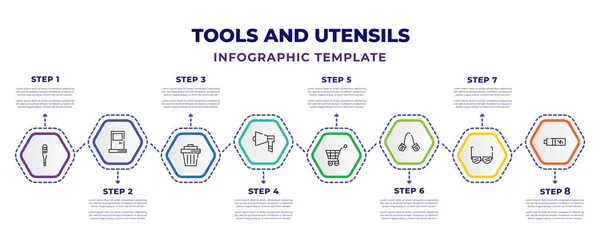 Tools Utensils Infographic Design Template Body Thermometer Doors Trash Can — Vetor de Stock