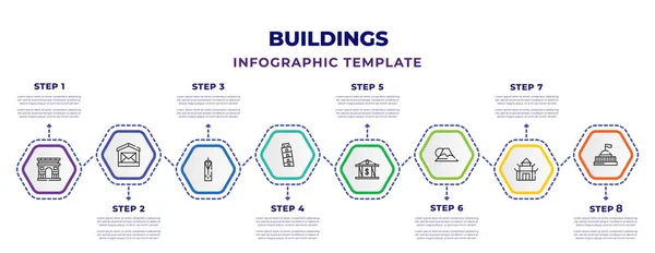 Buildings Infographic Design Template Arc Triomphe Post Office World Trade — Vetor de Stock