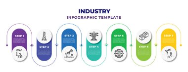 industry infographic design template with clamp, fossil fuels, drilling, transmission tower, mechanism, product, bin icons. can be used for web, banner, info graph.