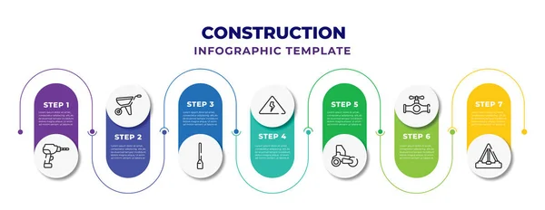 Construction Infographic Design Template Driller Wheel Barrow Digging Bar High — Vetor de Stock