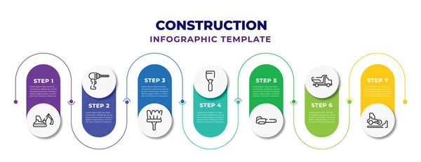 Construction Infographic Design Template Excavator Drill Brush Scraper Chainsaw Dump — Vetor de Stock