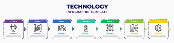 Technology Infographic Design Template Microphone Mute Theater Cinema Projector Baterry — ストックベクタ