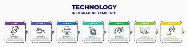 Technology Infographic Design Template Dish Video Camera Side View Printing — Vector de stock