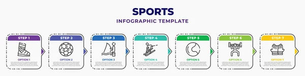 Sports Infographic Design Template Ski Boots Soccer Ball Pentagons Fisher — ストックベクタ