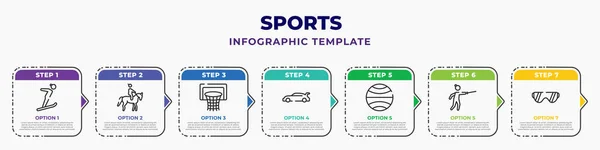 Sports Infographic Design Template Jumping Ski Equestrianism Basketball Basket Rallycross — Wektor stockowy