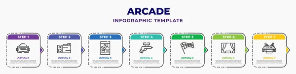Arcade Infographic Design Template Virtual Reality Glasses Club Arcade Game — стоковый вектор