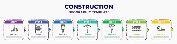 Construction Infographic Design Template Angle Grinder Cement Bolster Pick Axe —  Vetores de Stock
