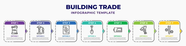 Building Trade Infographic Design Template Oil Container Architecture Crane Tool — Stock Vector