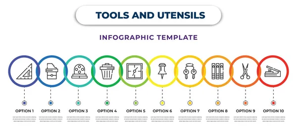 Tools Utensils Infographic Design Template Basic Square Chote Box Sewing — Vetor de Stock