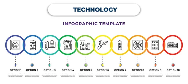 Technology Infographic Design Template Telephone Connector Battery Power Telephone Fax — Vetor de Stock