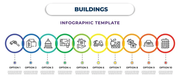 Buildings Infographic Design Template Hotel Key Earthquake Hine Doi Suthep — Vetor de Stock