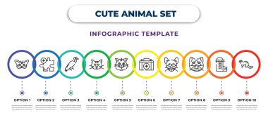 cute animal set infographic design template with buttterfly, pet solution, vulture, american wirehair cat, selkirk rex cat, medical kit, sokoke cat, himalayan ferret icons. can be used for web,