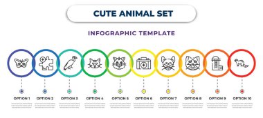 cute animal set infographic design template with buttterfly, pet solution, vulture, american wirehair cat, selkirk rex cat, medical kit, sokoke cat, himalayan ferret icons. can be used for web, clipart