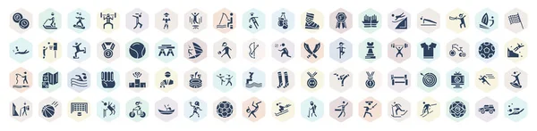 Filled Sports Icons Set Glyph Icons Pool Ball Stick Figure — Stockvector