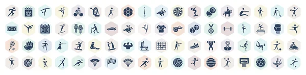 Filled Sports Icons Set Glyph Icons Trail Running Tumbling Football — Stockvector