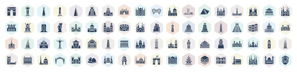 Filled Monuments Icons Set Glyph Icons Arc Triomphe National Monument — Stockový vektor