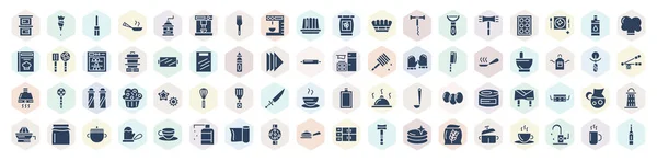 Filled Kitchen Icons Set Glyph Icons Custard Cup Knife Sharpener — Stockvector