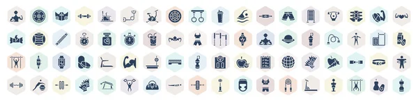 Filled Gym Fitness Icons Set Glyph Icons Fitness Body Elevation — ストックベクタ