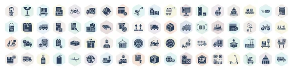 Filled Delivery Logistics Icons Set Glyph Icons Delivery Hot Air — Vetor de Stock