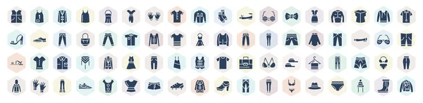 Filled Clothes Icons Set Glyph Icons Padded Vest Oxford Wave — Διανυσματικό Αρχείο