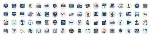 Filled Cinema Icons Set Glyph Icons Television Film Reel Countdown — Stockvector