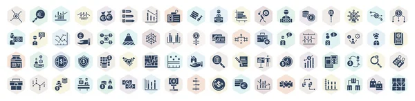 Filled Business Icons Set Glyph Icons Centralized Connections Finances Statistics — стоковый вектор