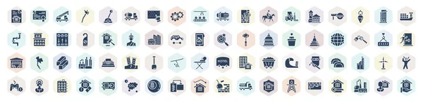 Filled Real Estate Icons Set Glyph Icons Documentation Crane Truck — Stockvector