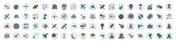 Filled Astronomy Icons Set Glyph Icons Lyra Constellation Big Satellite — Stockvector
