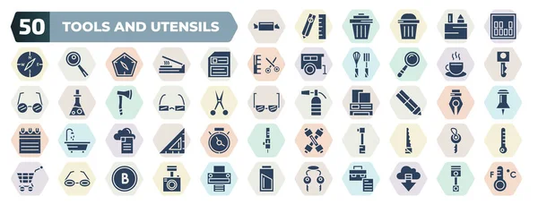 Set Filled Tools Utensils Icons Glyph Icons Candies Sound Wave — Stockový vektor
