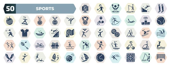 Set Filled Sports Icons Glyph Icons Football Channel Long Socks — Stockvector