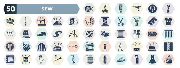 Set Filled Sew Icons Glyph Icons Sewing Tools Tracing Wheel — Stockový vektor