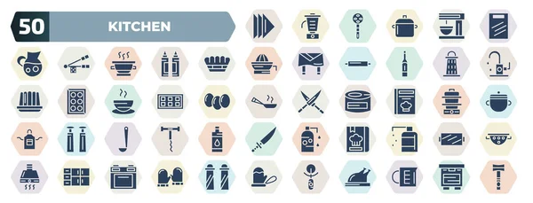 Set Filled Kitchen Icons Glyph Icons Napkin Cutting Board Molded — Vector de stock