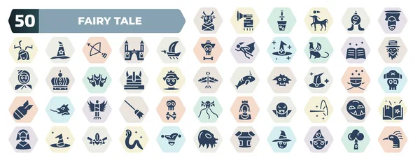 Set Filled Fairy Tale Icons Glyph Icons Faun Zeus Viking — Vector de stock