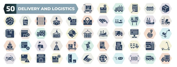 Set Filled Delivery Logistics Icons Glyph Icons Delivery Cart Parcel — Stock Vector