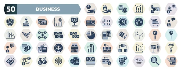 Set Filled Business Icons Glyph Icons Pound Coin Hands Woman — Stockvector