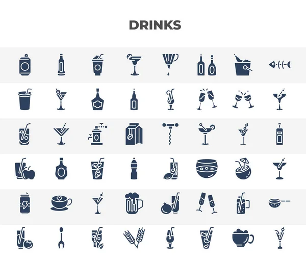 Filled Drinks Icons Set Glyph Icons Soda Can Margarita Paper — Vector de stock