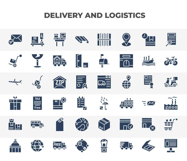 Filled Delivery Logistics Icons Set Glyph Icons Air Mail Pallet — Vettoriale Stock