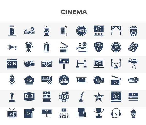 Filled Cinema Icons Set Glyph Icons Cinema Exit Loud Woofer — Stockvektor