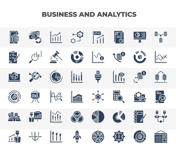 Filled Business Analytics Icons Set Glyph Icons Mobile Stock Data — 图库矢量图片