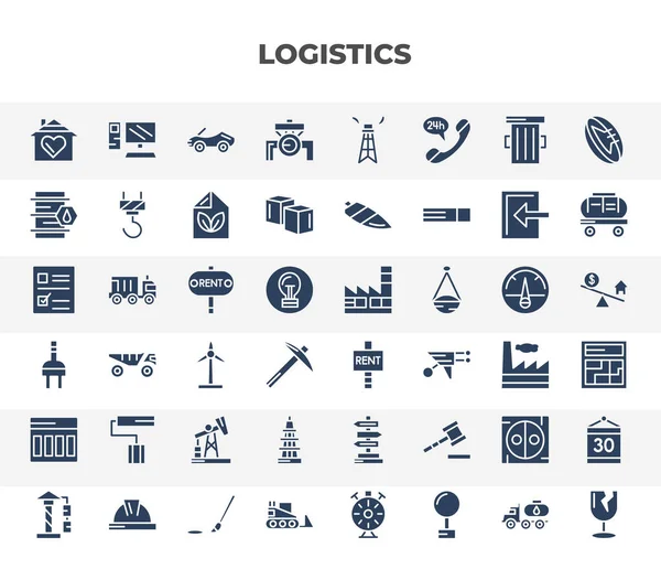 Filled Logistics Icons Set Glyph Icons Home Heart Industrial Pipe — Stockový vektor