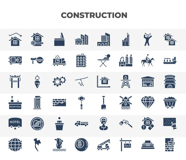 Filled Construction Icons Set Glyph Icons Deficit Factory Structure Security — Stockový vektor