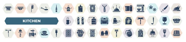 Set Filled Kitchen Icons Glyph Icons Nder Apron Aluminum Foil — Vector de stock