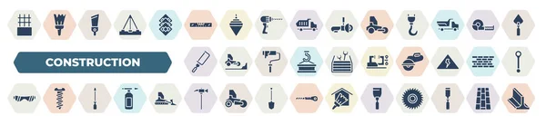 Set Filled Construction Icons Glyph Icons Concrete Plumb Rule Tool — Vector de stock