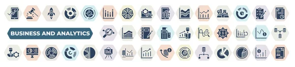 Set Filled Business Analytics Icons Glyph Icons Gadget Bar Chart — ストックベクタ