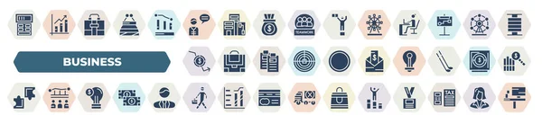 Set Filled Business Icons Glyph Icons Maths Tool Man Talking —  Vetores de Stock