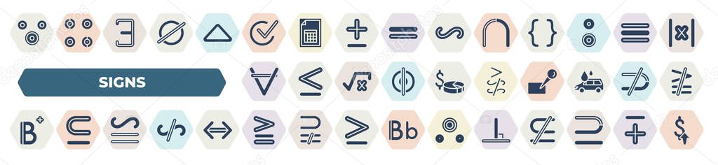 set of 40 filled signs icons. glyph icons such as therefore, check point, the intersection of, for all mathematics, greater and not approximately equal to, b calification, is congruent to, is