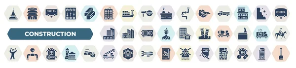 Set Filled Construction Icons Glyph Icons Wat Phrakaew Appartments Fighting — Vetor de Stock