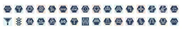 Filled Traffic Sign Icons Set Glyph Icons Wrong Way Turn — Stockvector